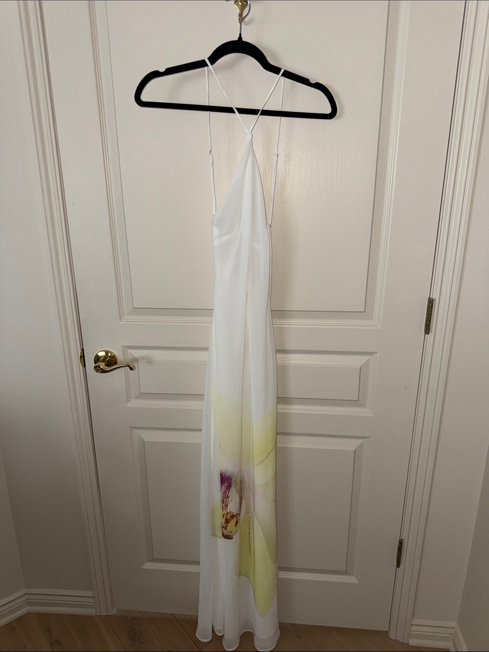 Peppermayo White Maxi Slip Dress with Yellow & Purple Floral Accent